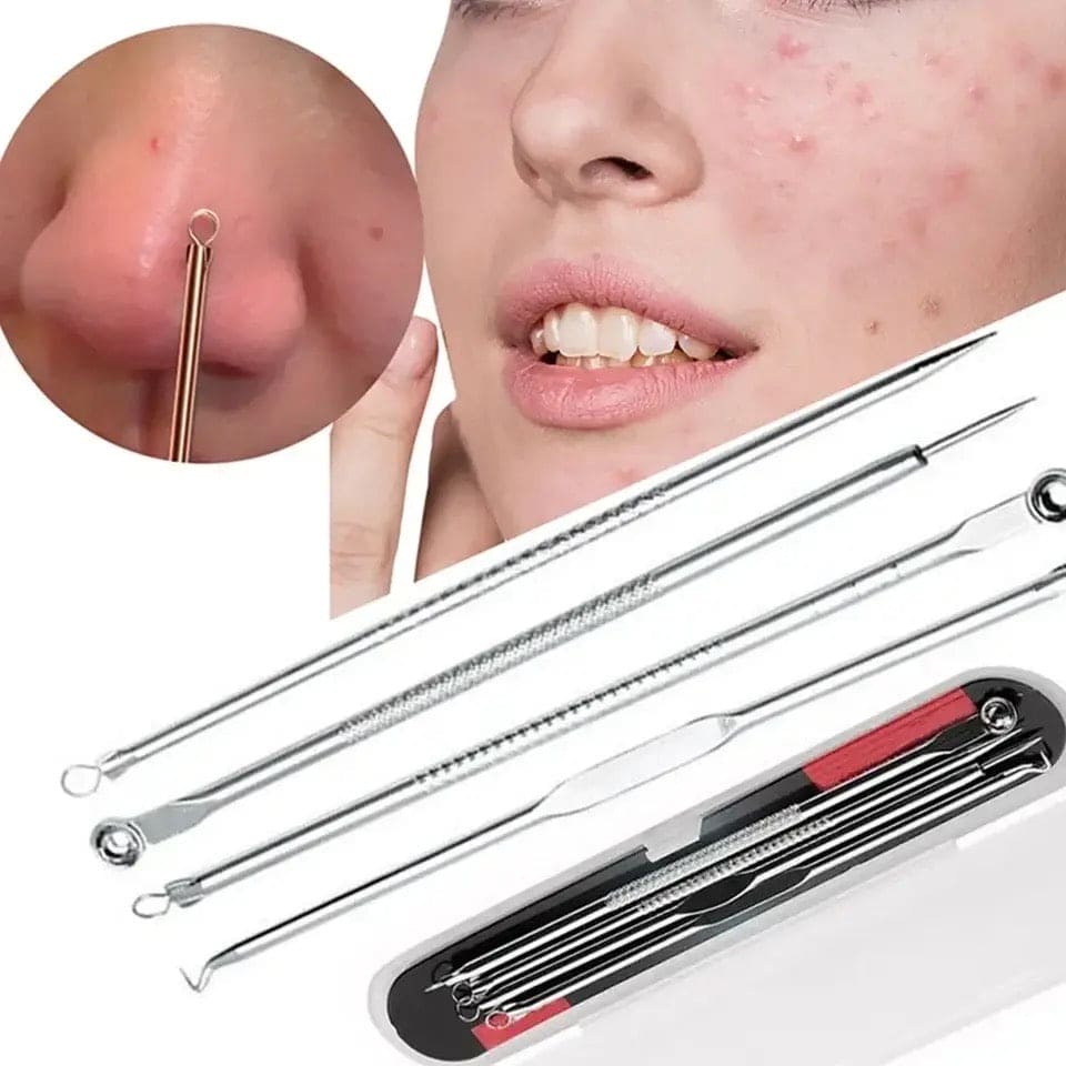 Set Of 4 Pimple Popper Needle, 4-In-1 Multifunctional Acne Needles, Blackhead Remover Tools, Spoon Face Skin Care Tools, Steel Blackhead Removal Kit, Women Beauty Acne Treatment Pore Cleanser Needle Hook, Comedone Extractor Remover Set for All Skin Types Set Of 4 Pimple Popper Needle, 4-In-1 Multifunctional Acne Needles, Blackhead Remover Tools, Spoon Face Skin Care Tools, Steel Blackhead Removal Kit, Women Beauty Acne Treatment Pore Cleanser Needle Hook, Comedone Extractor Remover Set for All Skin Types